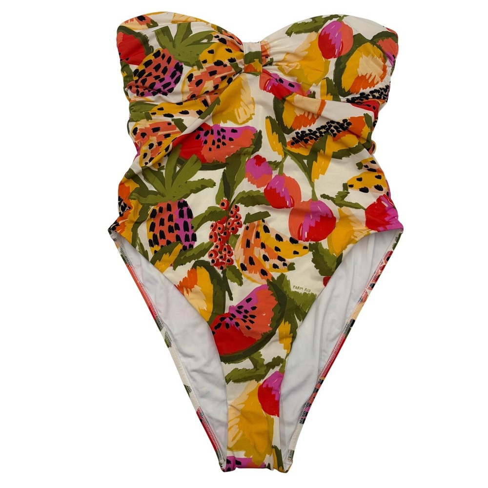 Farm Rio Mixed Fruit Strapless One Piece Swimsuit Multicolor Size L SN 332866
